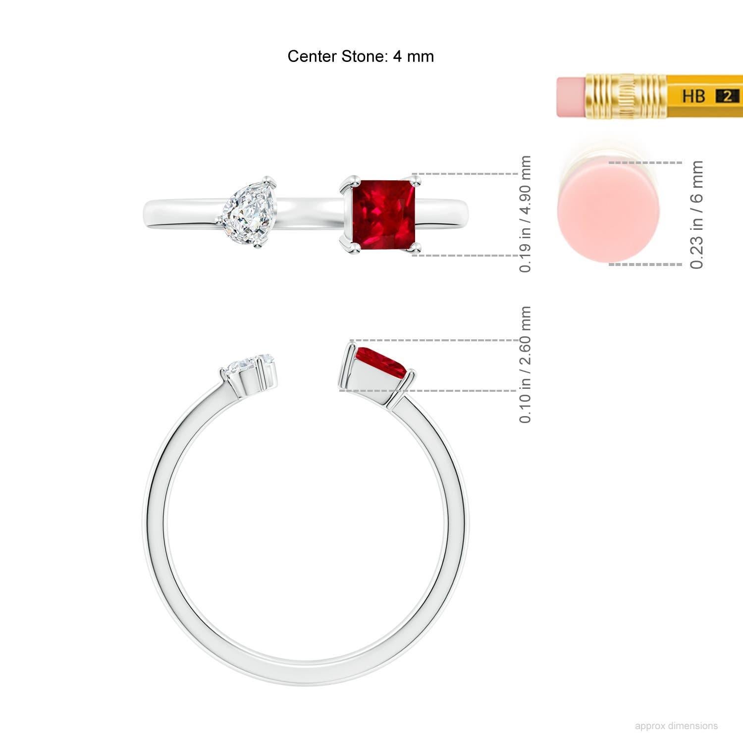 Angara Natural Zwei-Stein-Quadrat Rubin & Birne Diamant offener Ring in 14K massivem Gold Damen im Angebot