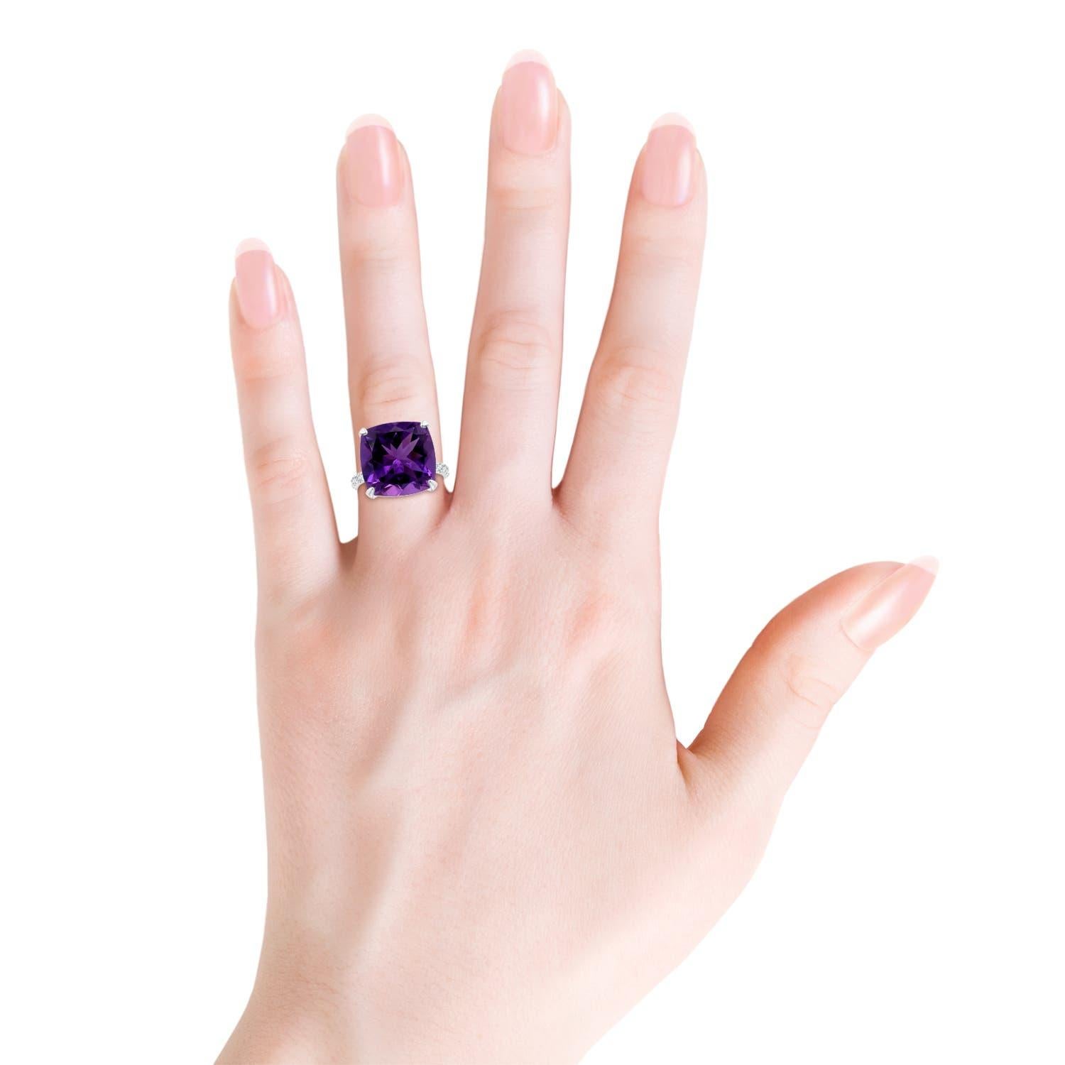 Angara Bague bicolore en or 14 carats avec améthyste coussin certifiée GIA 10,52 ct Neuf - En vente à Los Angeles, CA