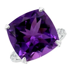 Anello Angara Nature bicolore con ametista a cuscino certificata GIA da 10,52 ct in oro 14K
