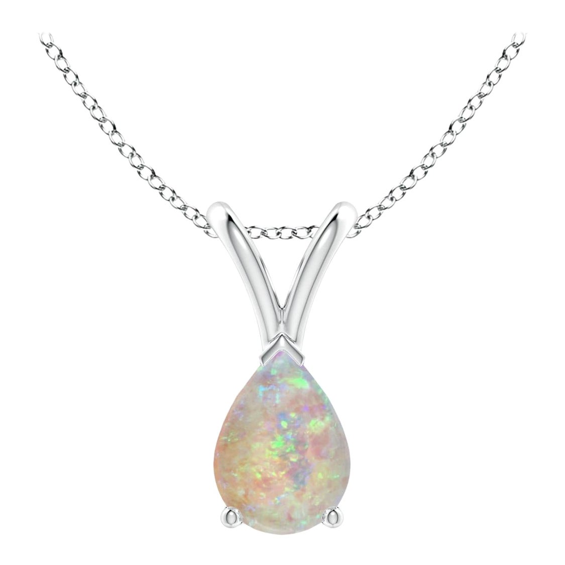 ANGARA Pendentif solitaire en or blanc 14 carats avec opale naturelle en forme de poire en V-Bale de 0,42 carat