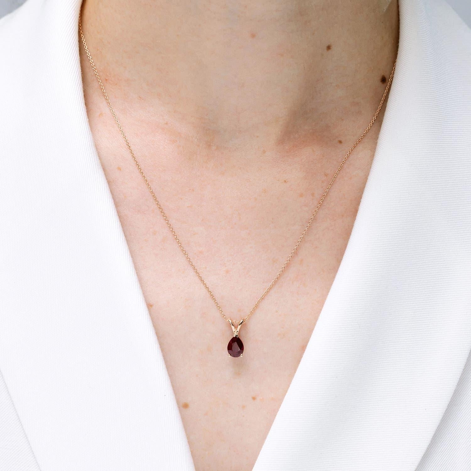 Modern Angara Natural V-Bale Pear-Shaped 1.15ct Ruby Solitaire Pendant in 14K Solid Gol For Sale