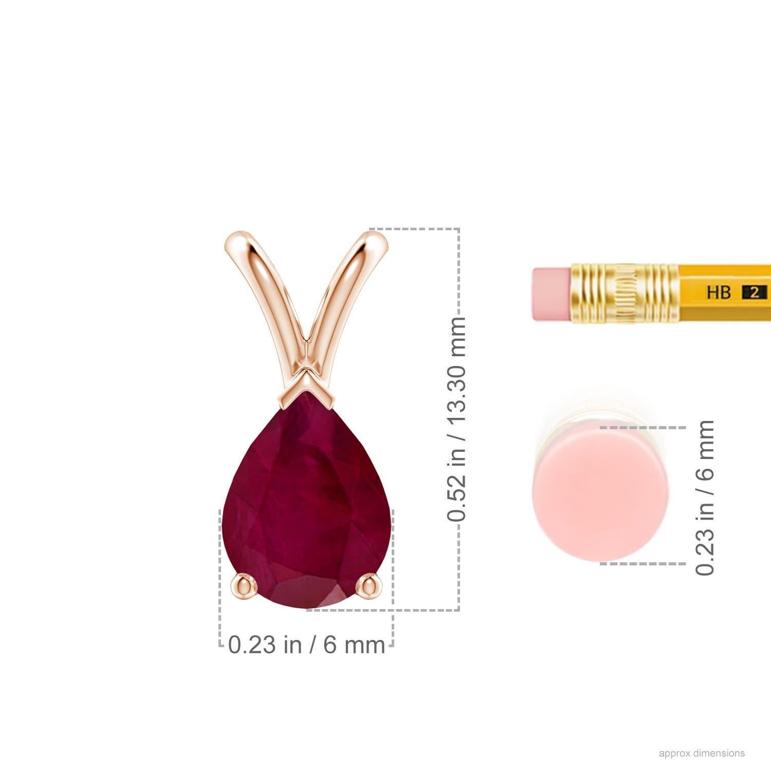 Pear Cut Angara Natural V-Bale Pear-Shaped 1.15ct Ruby Solitaire Pendant in 14K Solid Gol For Sale