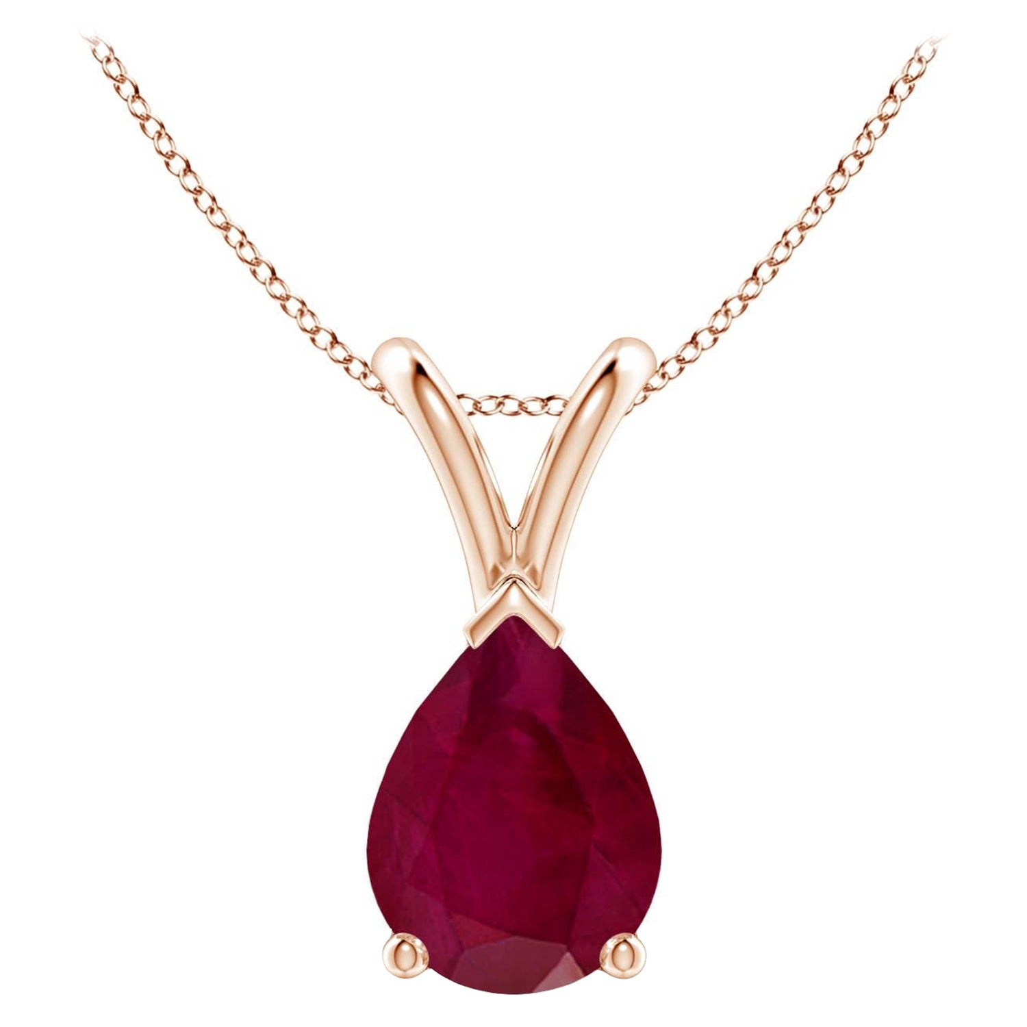 Angara Natural V-Bale Pear-Shaped 1.15ct Ruby Solitaire Pendant in 14K Solid Gol