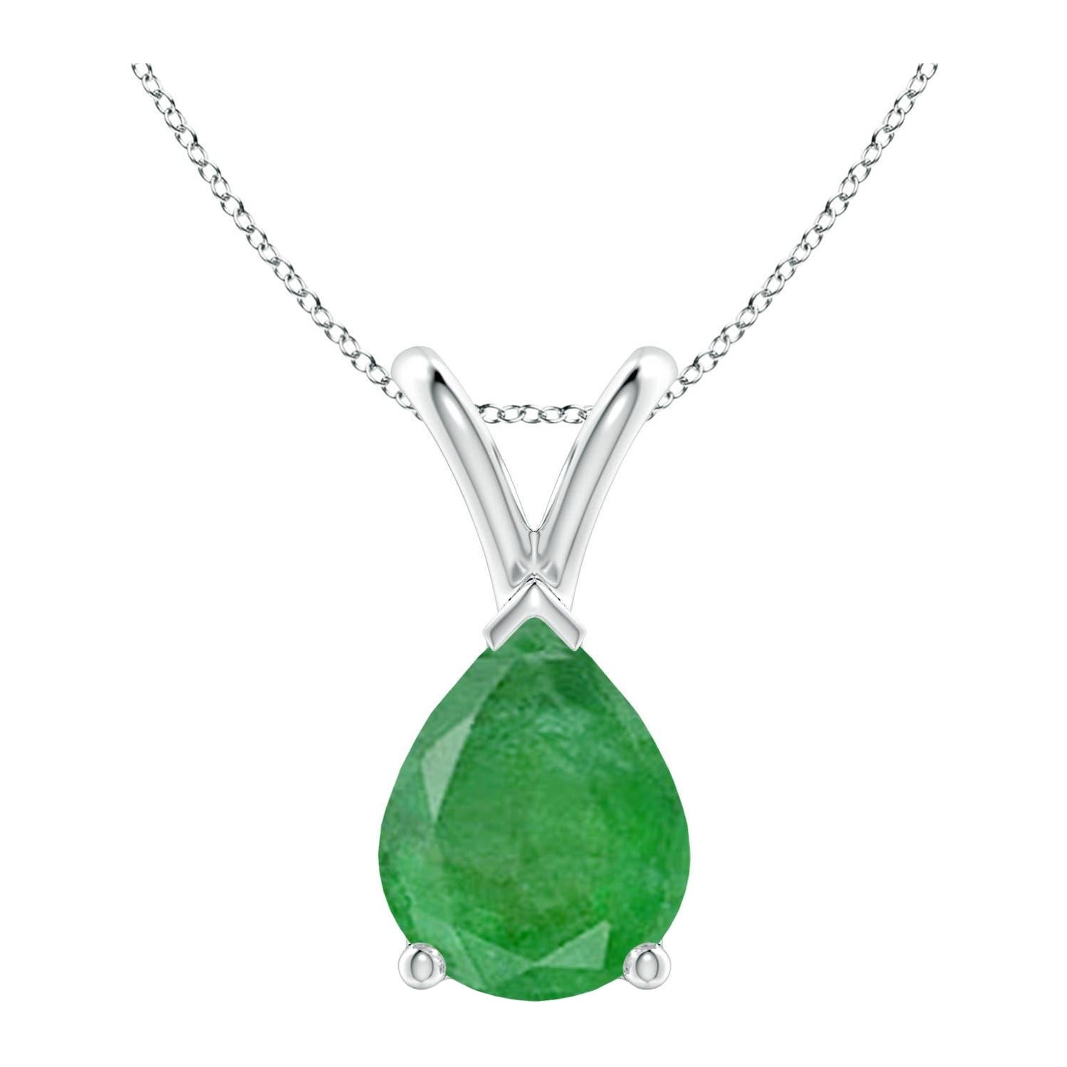 Angara Colgante Solitario de Esmeralda Natural en Forma de Pera en V de 1,5 ct en Platino en venta