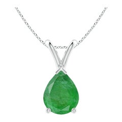 Angara Colgante Solitario de Esmeralda Natural en Forma de Pera en V de 1,5 ct en Platino