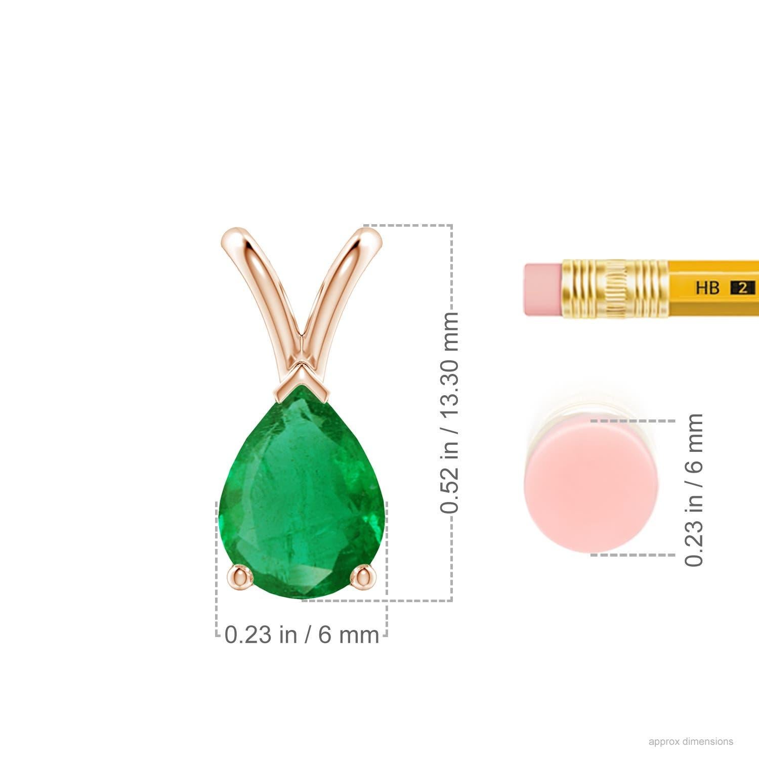 Colgante solitario de esmeralda natural en forma de pera en V de Angara en oro rosa de 14 quilates Corte pera en venta