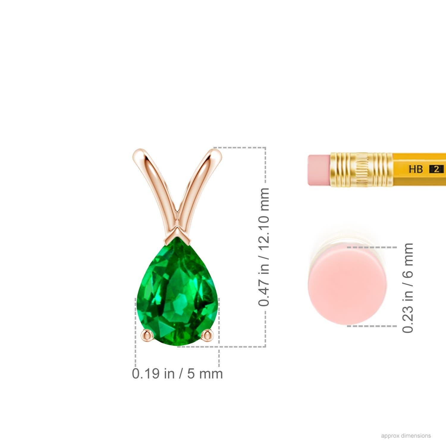 Colgante solitario de esmeralda natural en forma de pera en V de Angara en oro rosa de 14 quilates Corte pera en venta