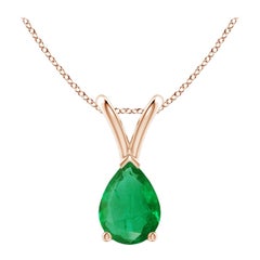 Colgante solitario de esmeralda natural en forma de pera en V de Angara en oro rosa de 14 quilates