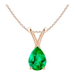 Colgante solitario de esmeralda natural en forma de pera en V de Angara en oro rosa de 14 quilates