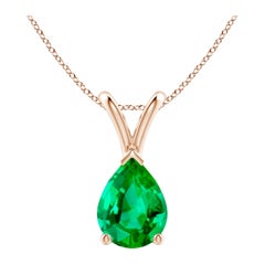 Colgante solitario de esmeralda natural en forma de pera en V de Angara en oro rosa de 14 quilates