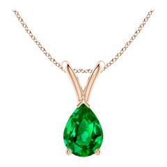Colgante solitario de esmeralda natural en forma de pera en V de Angara en oro rosa de 14 quilates