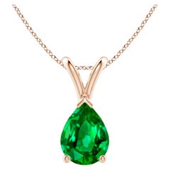 Colgante solitario de esmeralda natural en forma de pera en V de Angara en oro rosa de 14 quilates