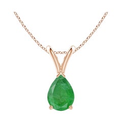 Colgante solitario de esmeralda natural en forma de pera en V de Angara en oro rosa de 14 quilates