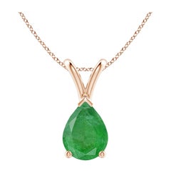 Colgante solitario de esmeralda natural en forma de pera en V de Angara en oro rosa de 14 quilates
