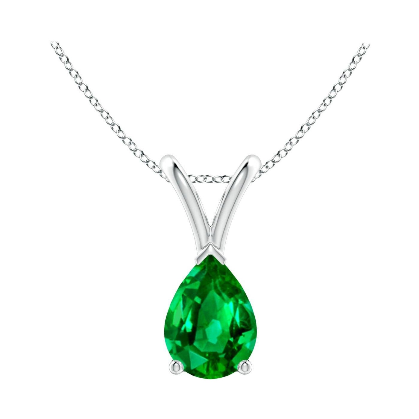 Pendentif solitaire en or blanc 14K avec émeraude naturelle en forme de poire Angara V.I.I.I.