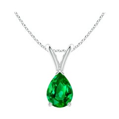 Colgante de oro blanco de 14 quilates con solitario de esmeralda natural en forma de pera en V de Angara