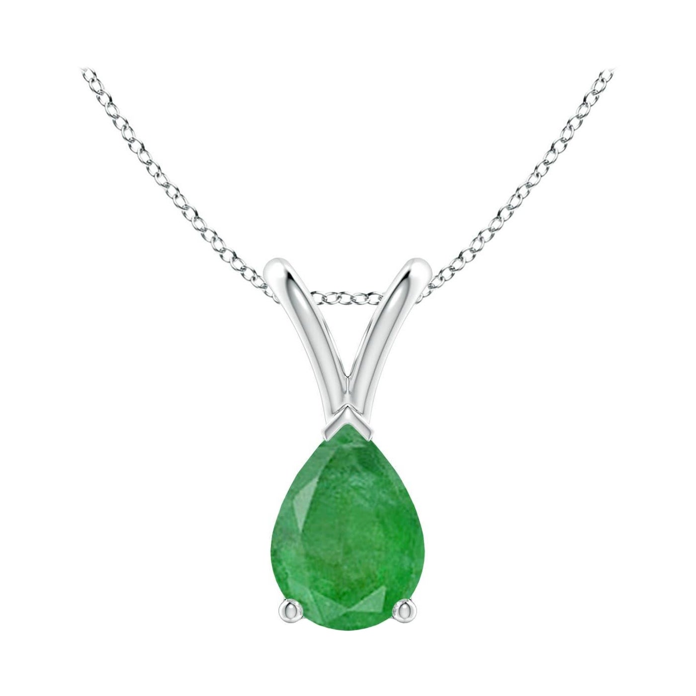 Pendentif solitaire en or blanc 14K avec émeraude naturelle en forme de poire Angara V.I.I.I.