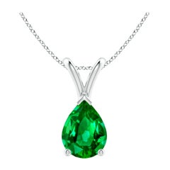 Colgante de oro blanco de 14 quilates con solitario de esmeralda natural en forma de pera en V de Angara