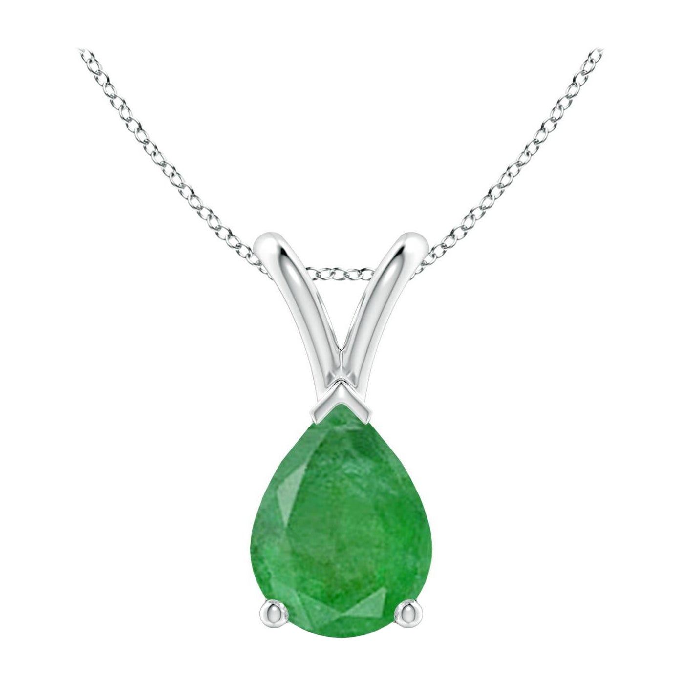 Pendentif solitaire en or blanc 14K avec émeraude naturelle en forme de poire Angara V.I.I.I.