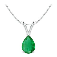 Pendentif solitaire en or blanc 14K avec émeraude naturelle en forme de poire Angara V.I.I.I.