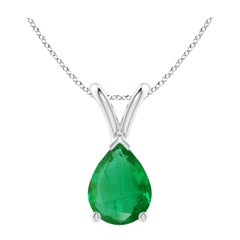 Pendentif solitaire en or blanc 14K avec émeraude naturelle en forme de poire Angara V.I.I.I.
