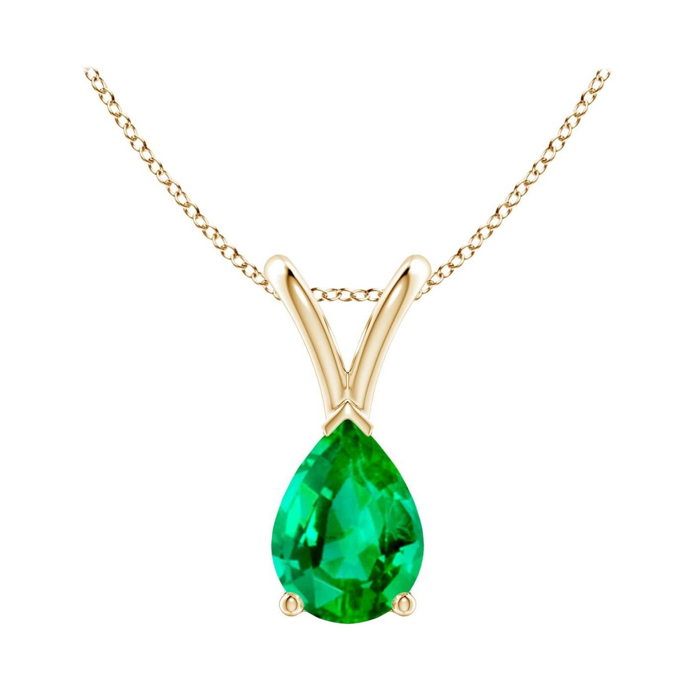 Pendentif solitaire en or jaune 14K avec émeraude naturelle en forme de poire Angara V.I.I.I.