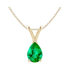 Colgante de oro amarillo de 14 quilates con solitario de esmeralda natural en forma de pera en V de Angara