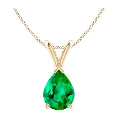 Colgante de oro amarillo de 14 quilates con solitario de esmeralda natural en forma de pera en V de Angara