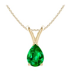 Colgante de oro amarillo de 14 quilates con solitario de esmeralda natural en forma de pera en V de Angara