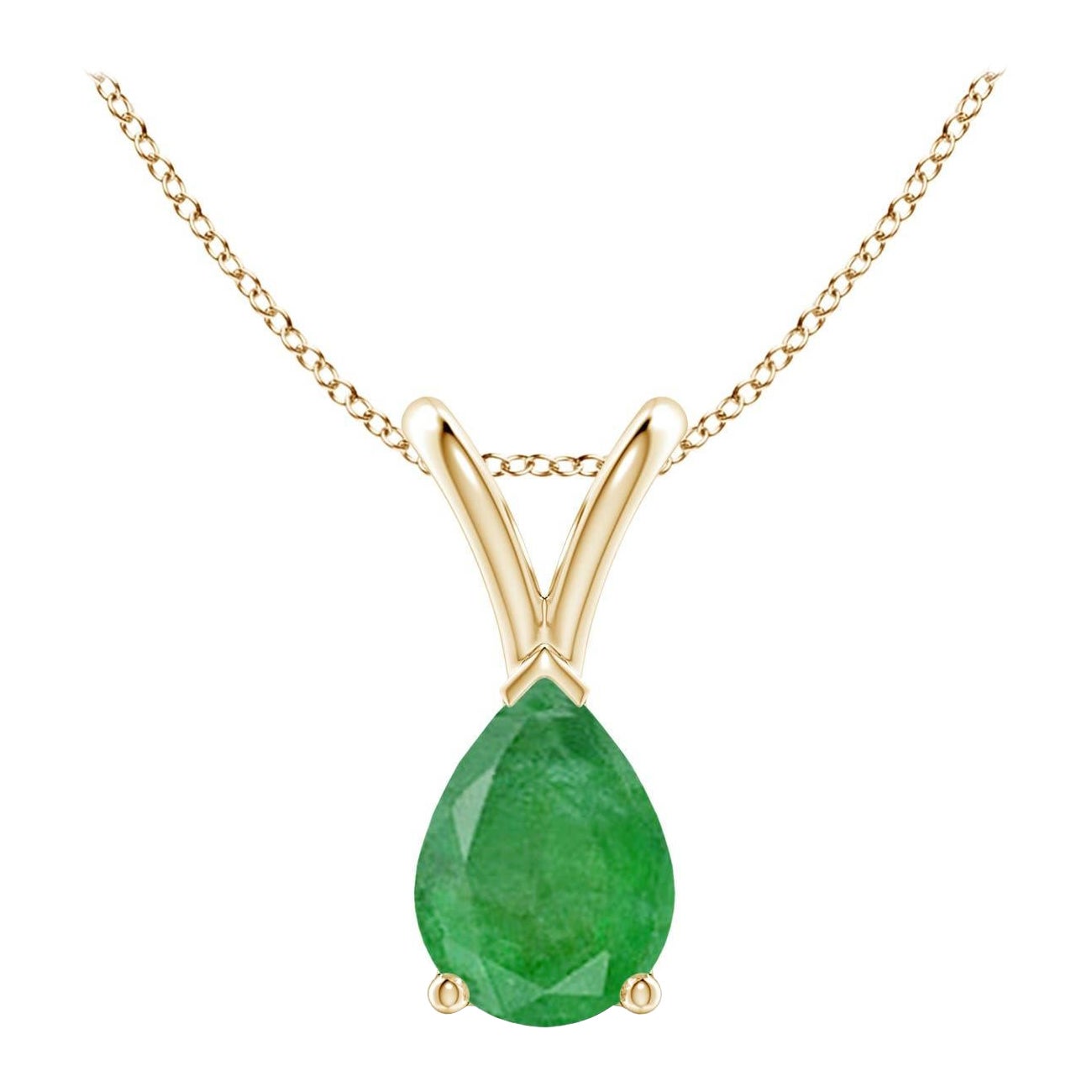 Pendentif solitaire en or jaune 14K avec émeraude naturelle en forme de poire Angara V.I.I.I.