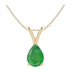 Colgante de oro amarillo de 14 quilates con solitario de esmeralda natural en forma de pera en V de Angara