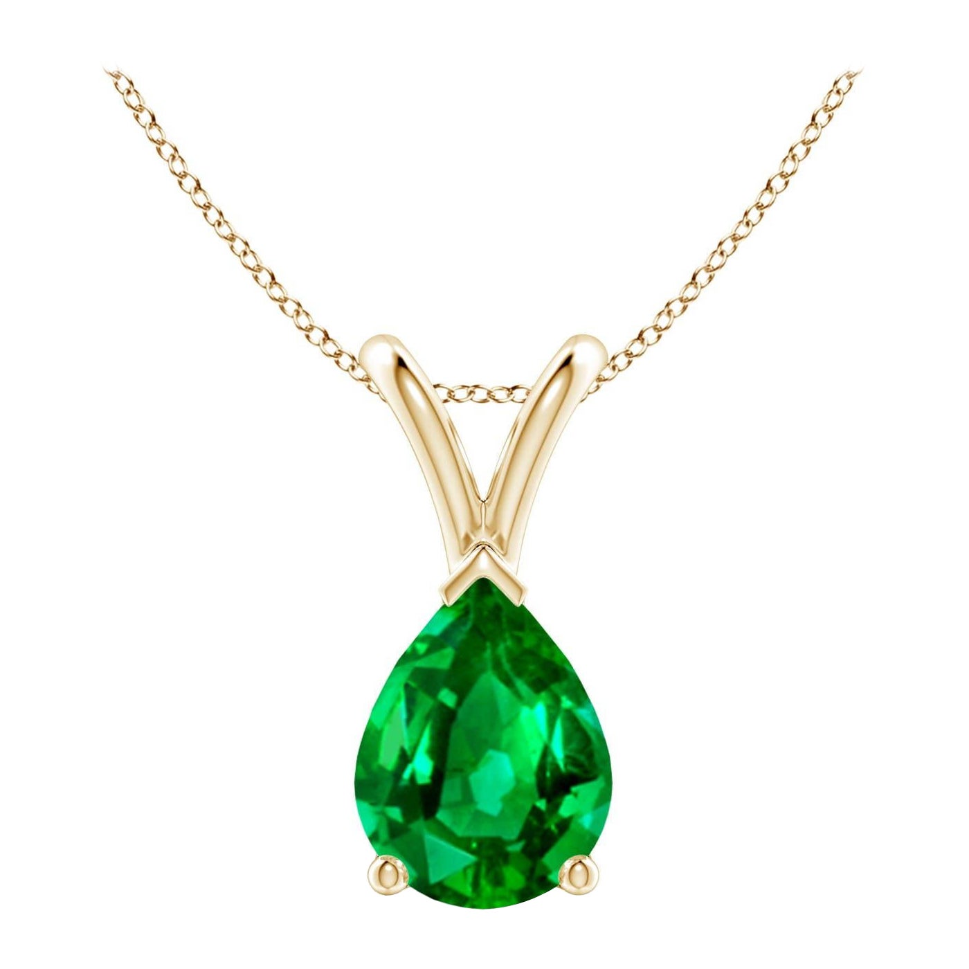 Pendentif solitaire en or jaune 14K avec émeraude naturelle en forme de poire Angara V.I.I.I.
