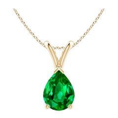 Pendentif solitaire en or jaune 14K avec émeraude naturelle en forme de poire Angara V.I.I.I.