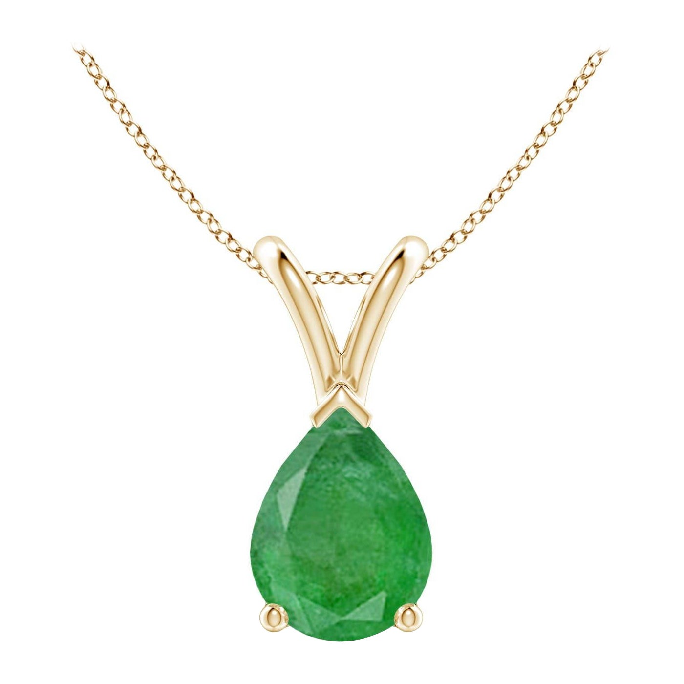 Pendentif solitaire en or jaune 14K avec émeraude naturelle en forme de poire Angara V.I.I.I.