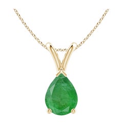 Pendentif solitaire en or jaune 14K avec émeraude naturelle en forme de poire Angara V.I.I.I.