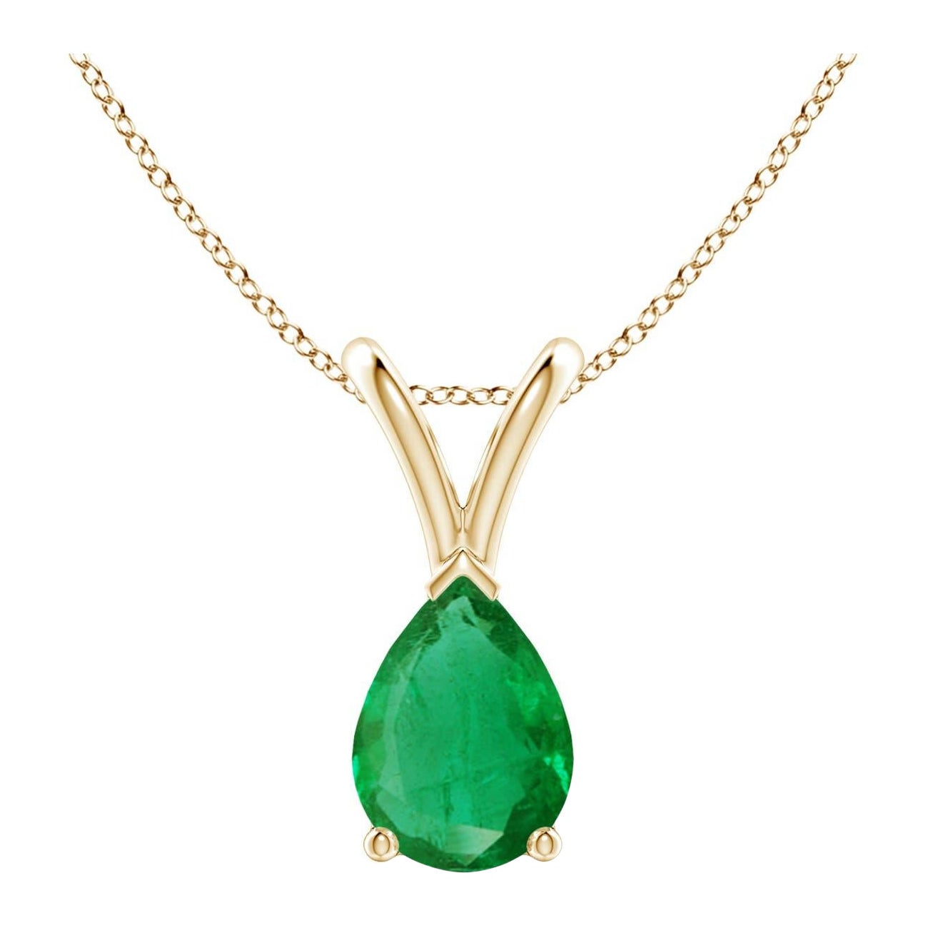 Pendentif solitaire en or jaune 14K avec émeraude naturelle en forme de poire Angara V.I.I.I.