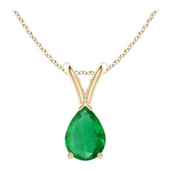 Pendentif solitaire en or jaune 14K avec émeraude naturelle en forme de poire Angara V.I.I.I.