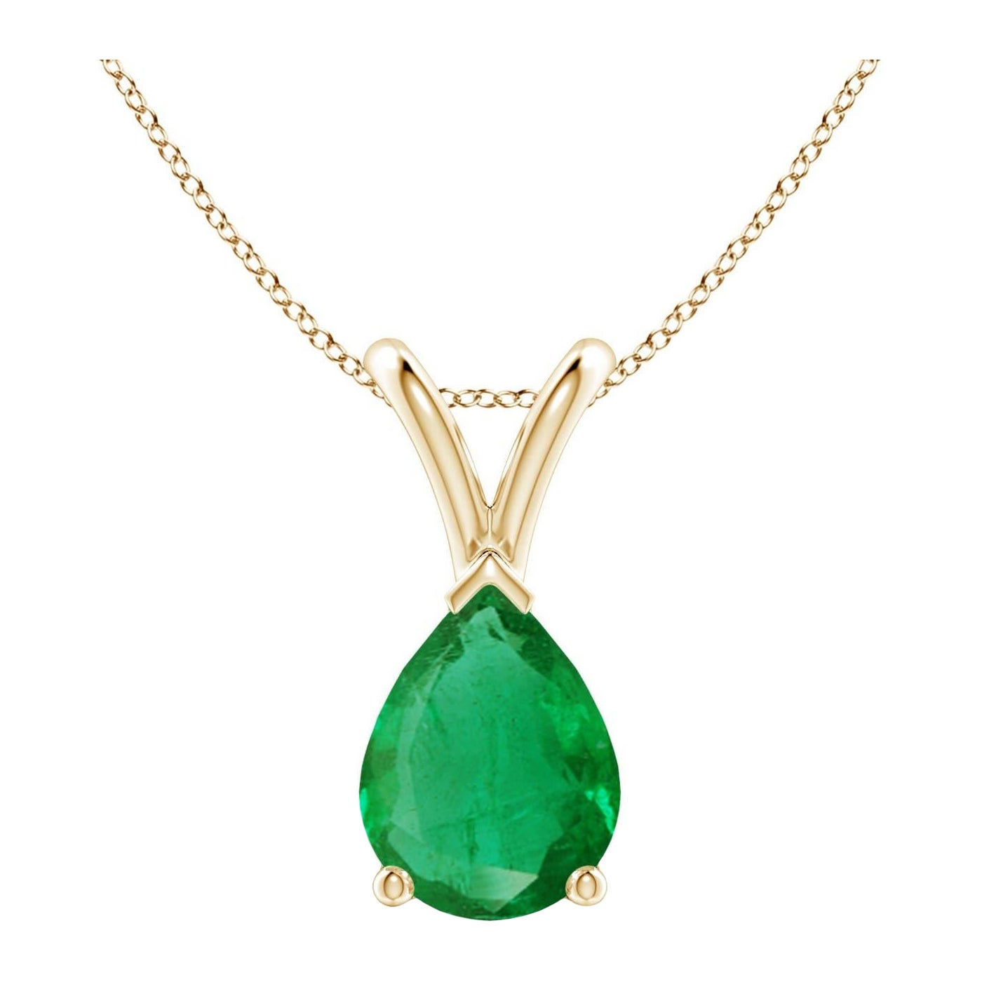 Pendentif solitaire en or jaune 14K avec émeraude naturelle en forme de poire Angara V.I.I.I.