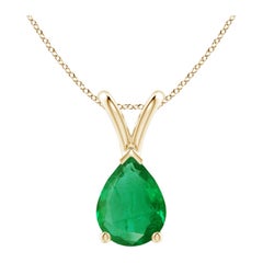 Pendentif solitaire en or jaune 14K avec émeraude naturelle en forme de poire Angara V.I.I.I.