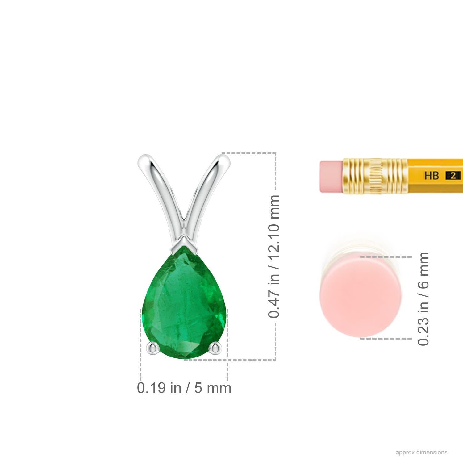 Pear Cut Angara Natural V-Bale Pear-Shaped Emerald Solitaire Pendant in Platinum For Sale