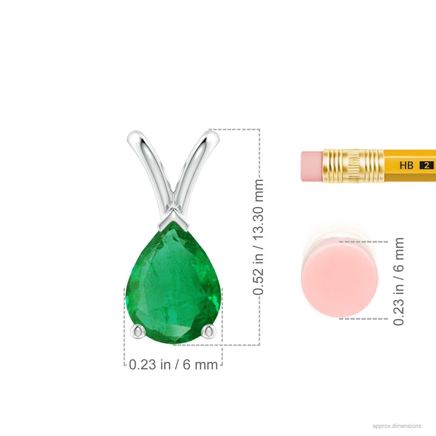 Pear Cut Angara Natural V-Bale Pear-Shaped Emerald Solitaire Pendant in Platinum For Sale