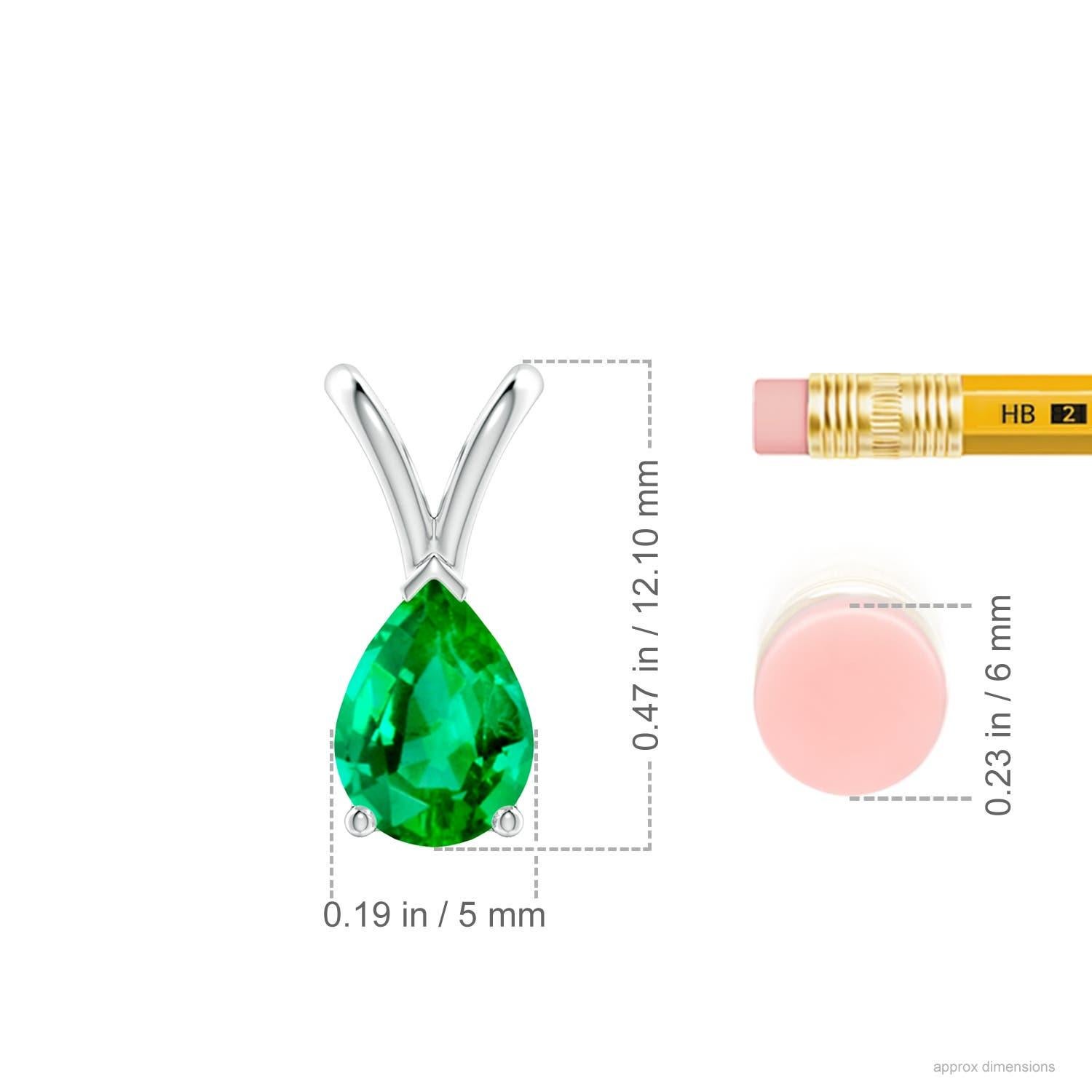 Pear Cut Angara Natural V-Bale Pear-Shaped Emerald Solitaire Pendant in Platinum For Sale