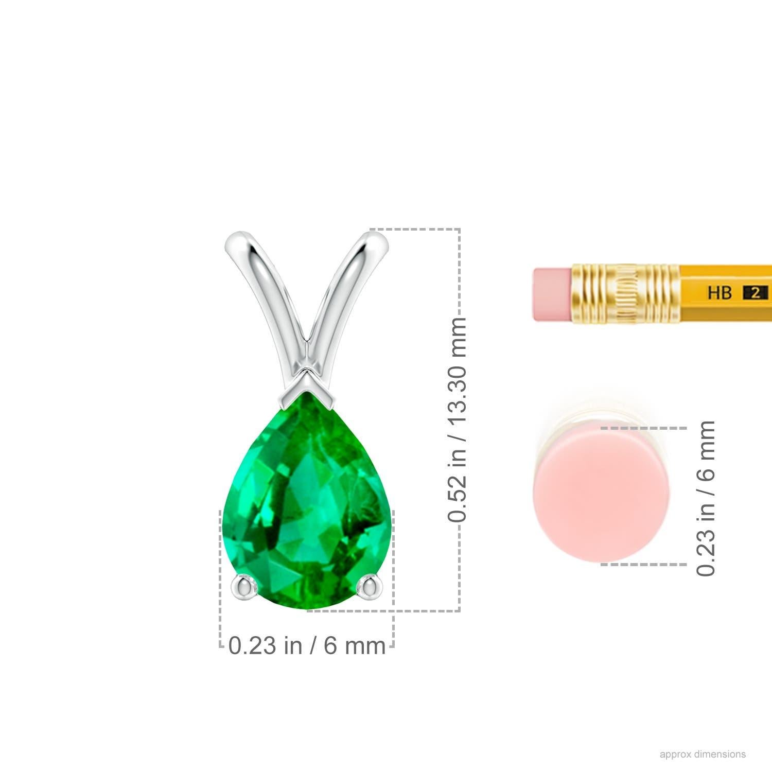 Pear Cut Angara Natural V-Bale Pear-Shaped Emerald Solitaire Pendant in Platinum For Sale