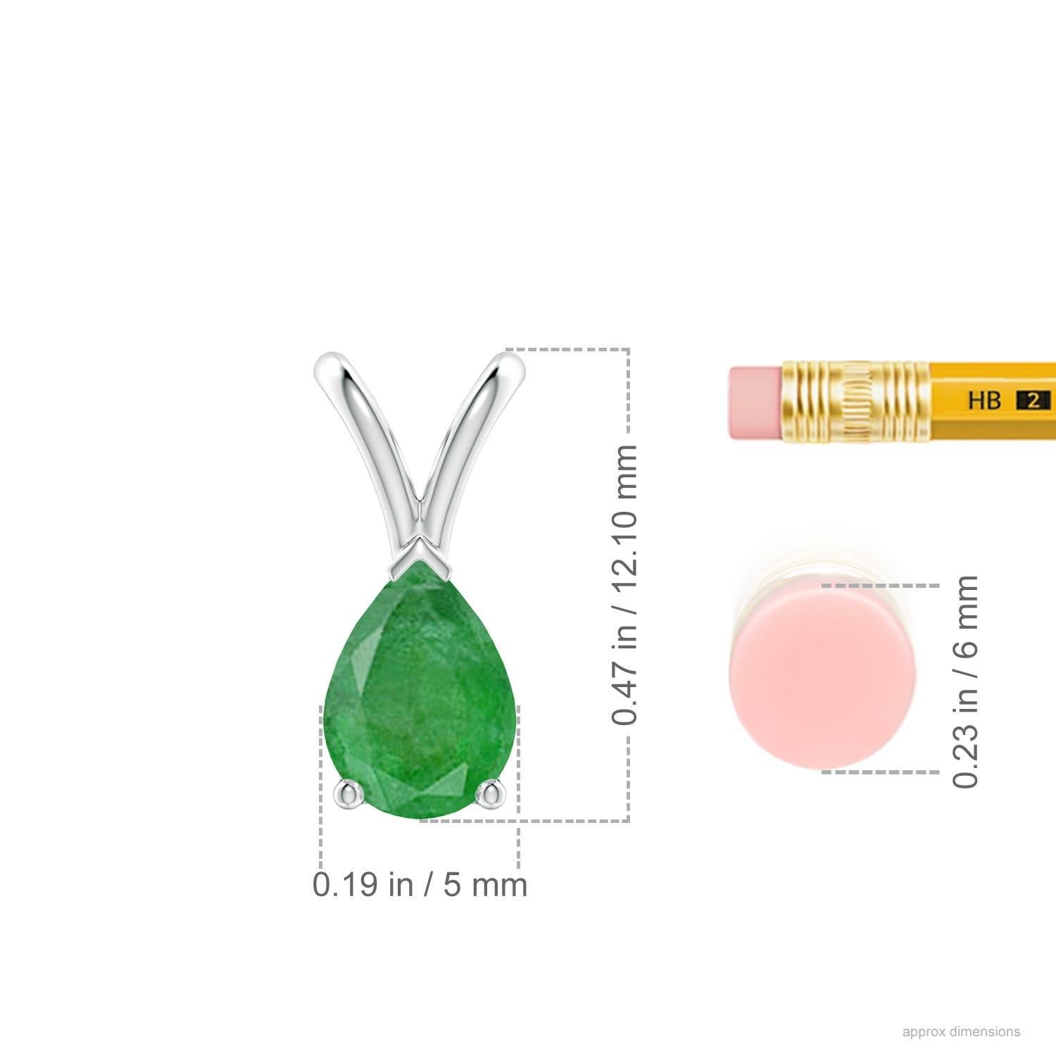 Pear Cut Angara Natural V-Bale Pear-Shaped Emerald Solitaire Pendant in Platinum For Sale
