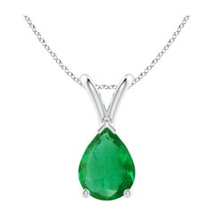 Angara Natural V-Bale Pear-Shaped Emerald Solitaire Pendant in Platinum