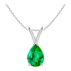 Angara Natural V-Bale Pear-Shaped Emerald Solitaire Pendant in Platinum