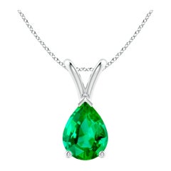 Angara Natural V-Bale Pear-Shaped Emerald Solitaire Pendant in Platinum