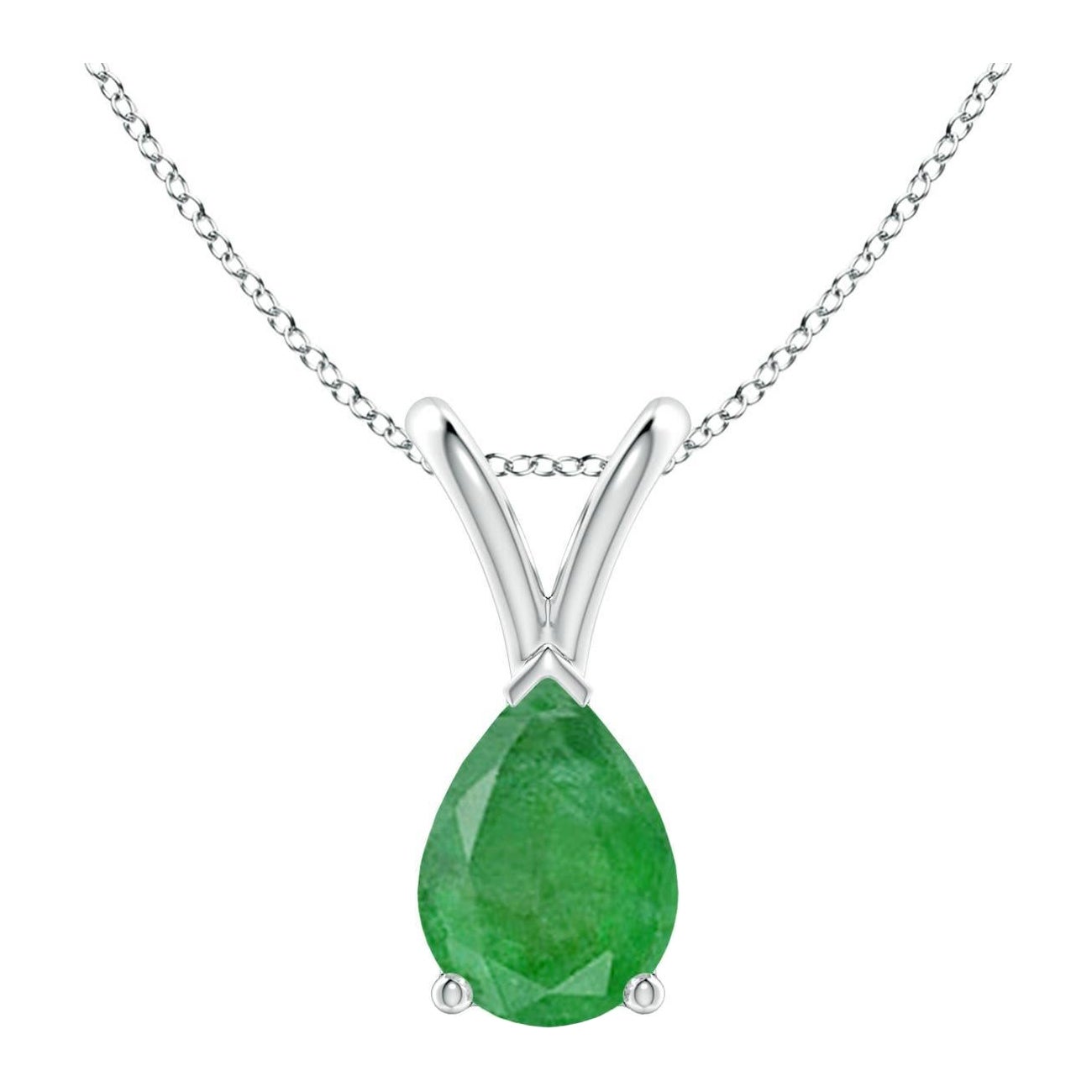 Angara Natural V-Bale Pear-Shaped Emerald Solitaire Pendant in Platinum