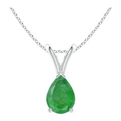 Angara Natural V-Bale Pear-Shaped Emerald Solitaire Pendant in Platinum