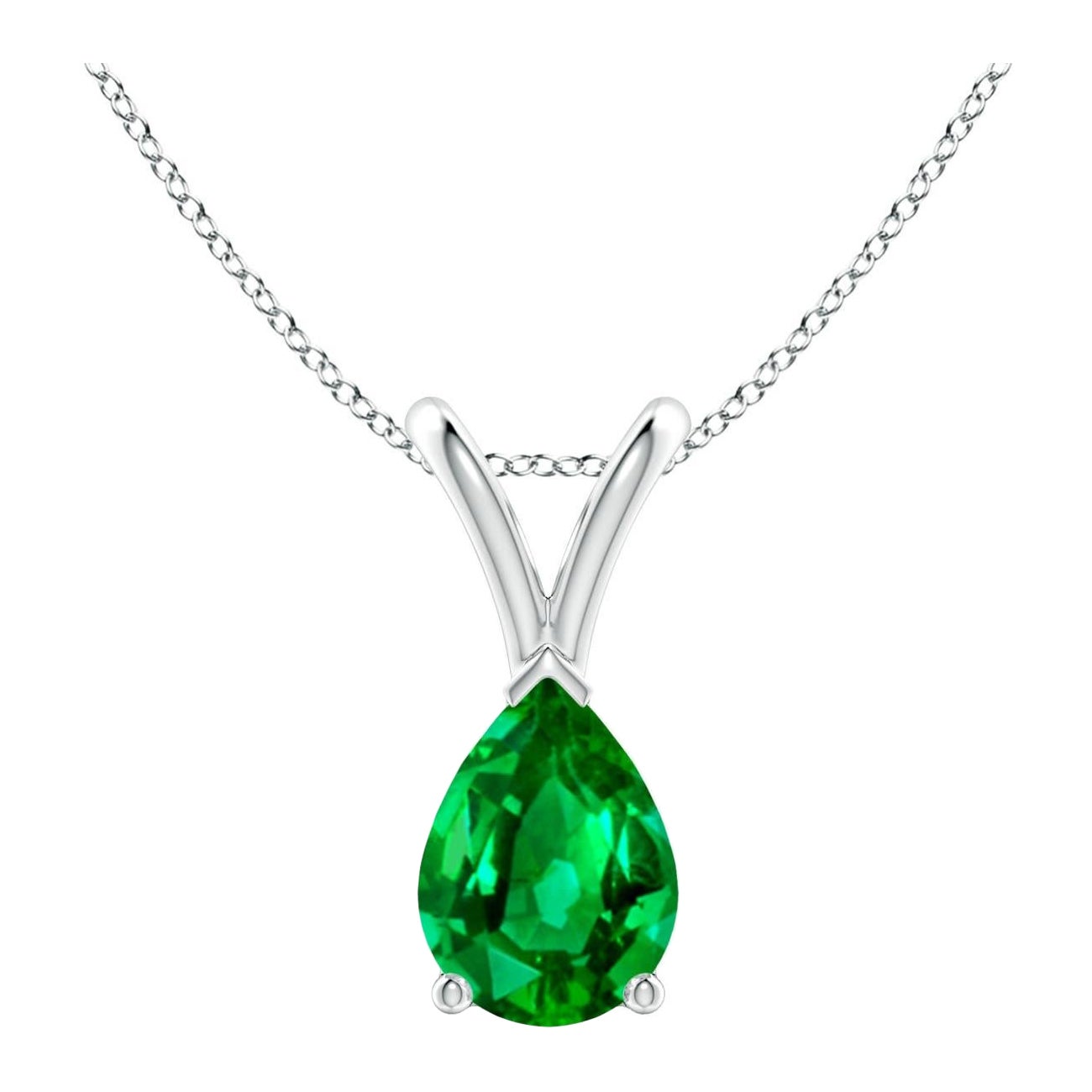 Angara Natural V-Bale Pear-Shaped Emerald Solitaire Pendant in Platinum